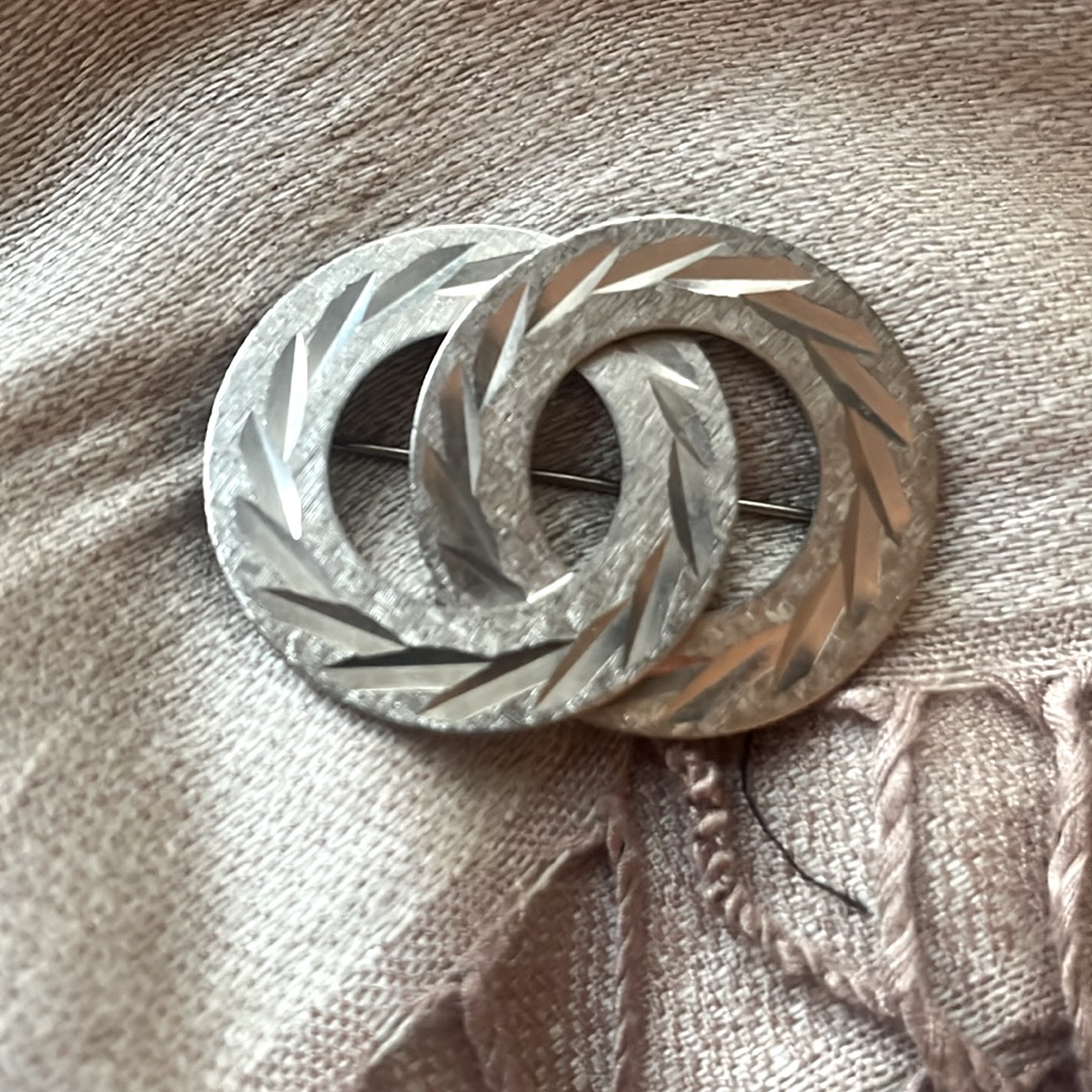 Kramer Vintage Silver-Tone Unisex Diamond Cut Etched Double Circles Brooch
